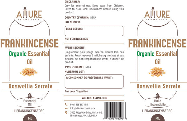 Frankincense Organic Essential Oil (India) - Allure Aromatics