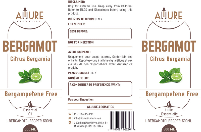 Bergamot Bergampetene Free (Calabrian) Essential Oil - Allure Aromatics