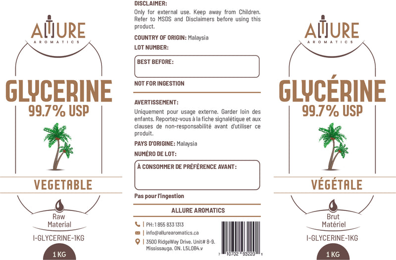 Glycerine Vegetable 99.7% USP Grade - Allure Aromatics